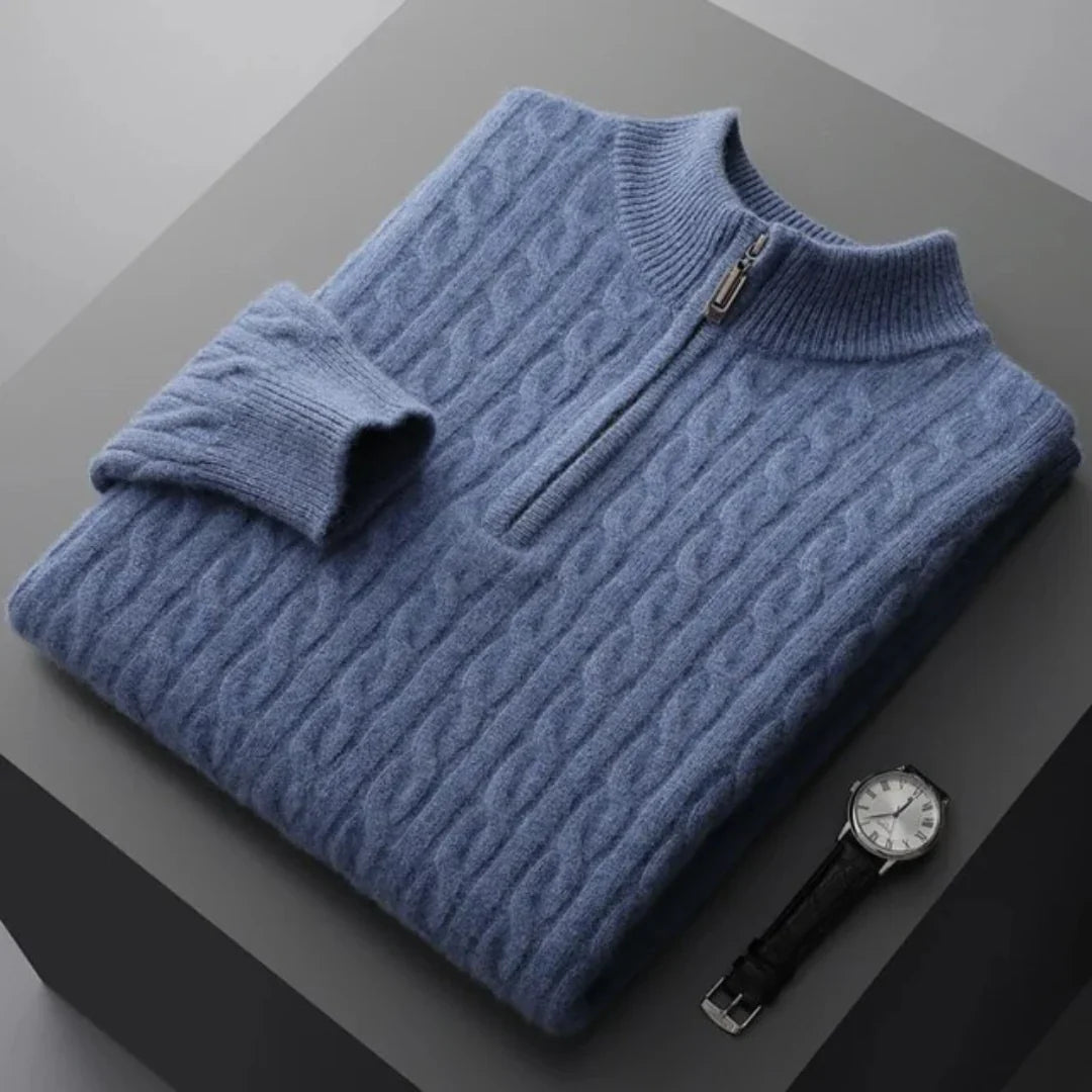 Mezza zip in cashmere tessuto Deneb