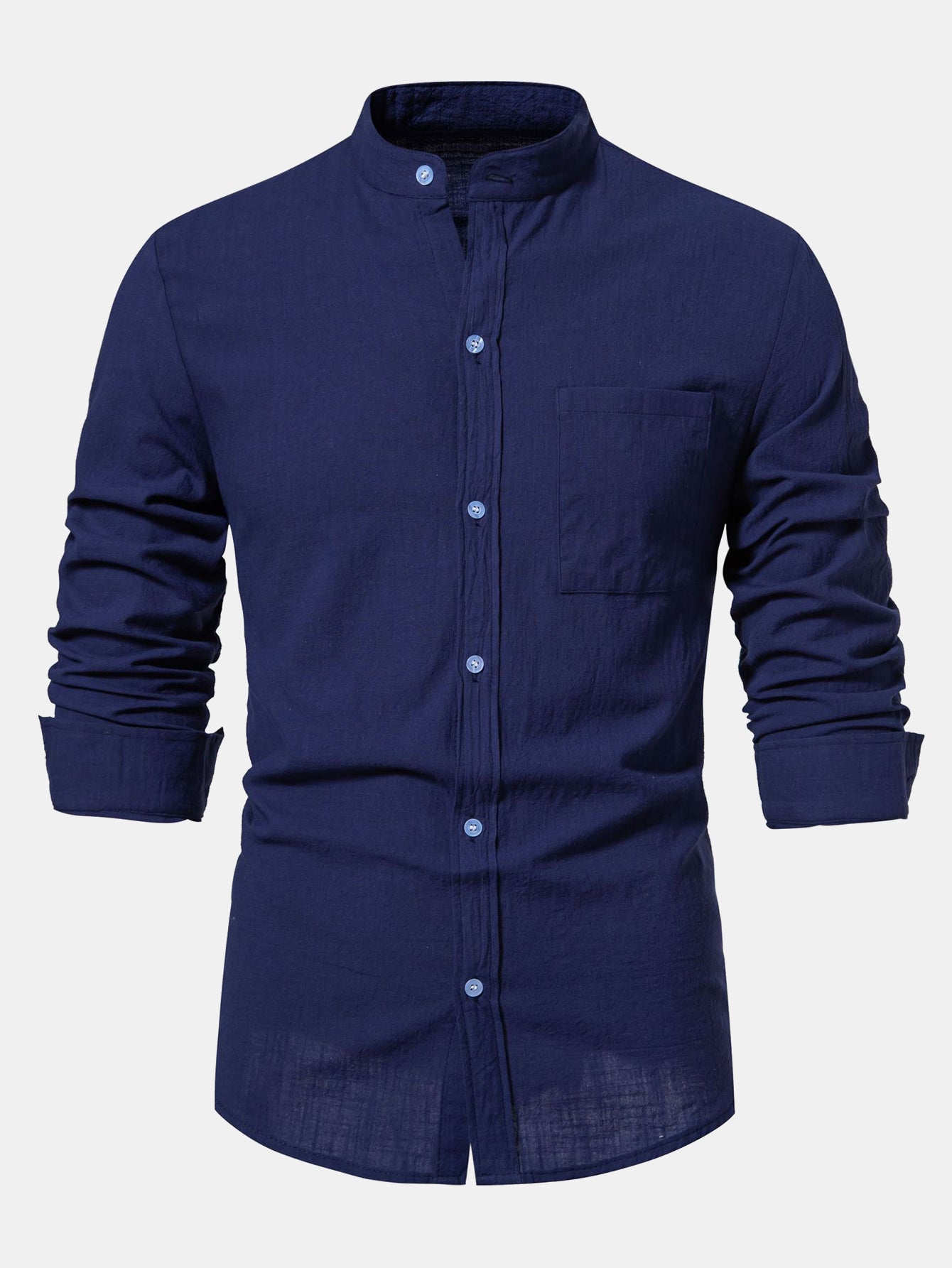 Chemise à Manches Longues avec Col Haut Look Lin