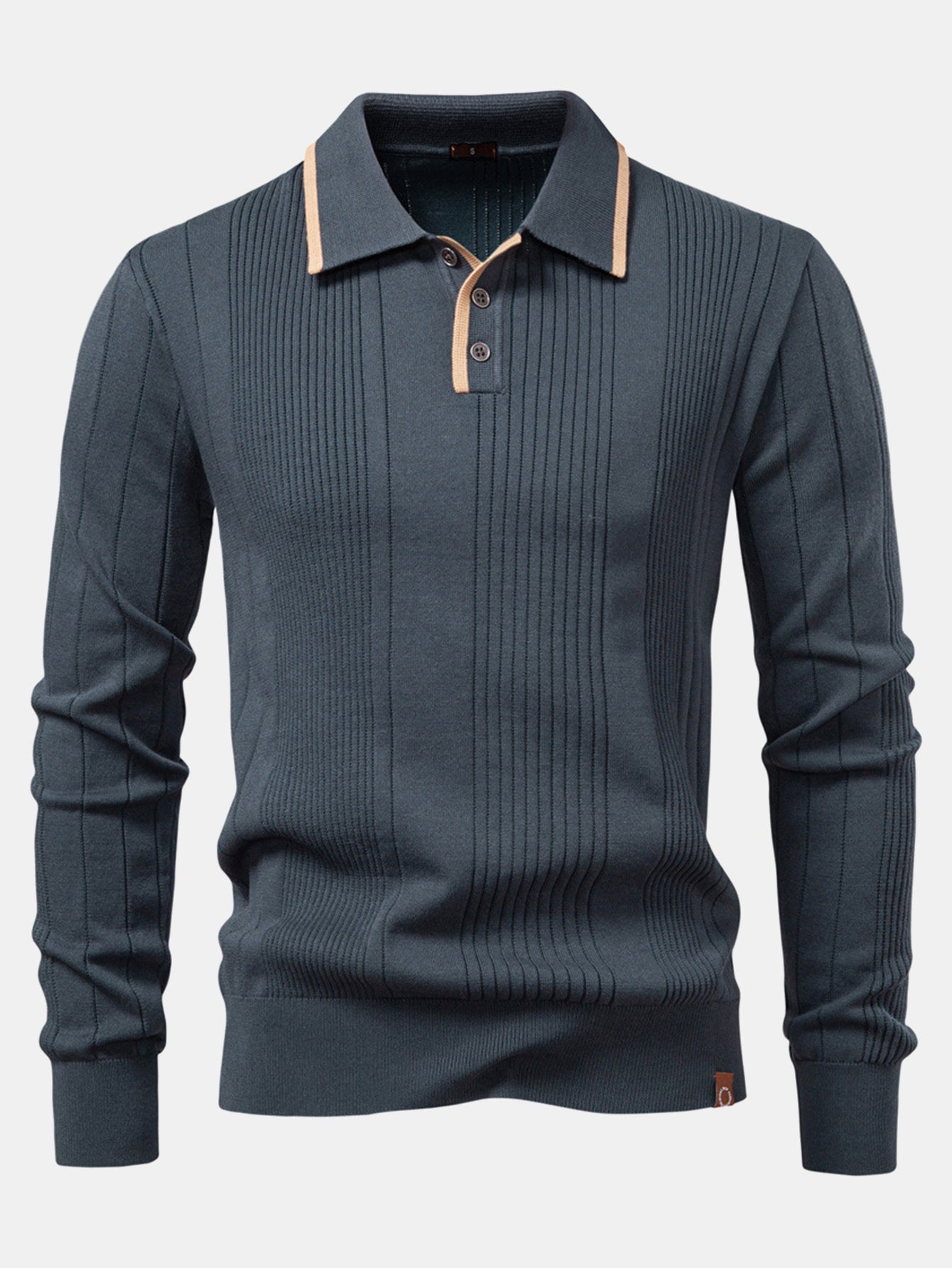 Polo à Manches Longues en Jacquard à Rayures