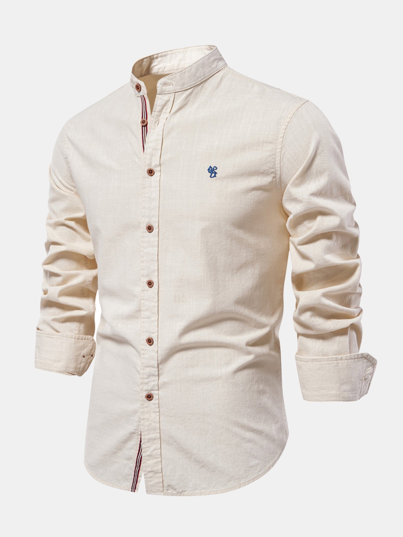 Chemise à Manches Longues avec Col Montant Look Lin