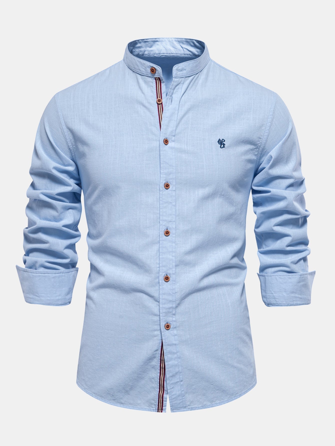 Chemise à Manches Longues avec Col Montant Look Lin