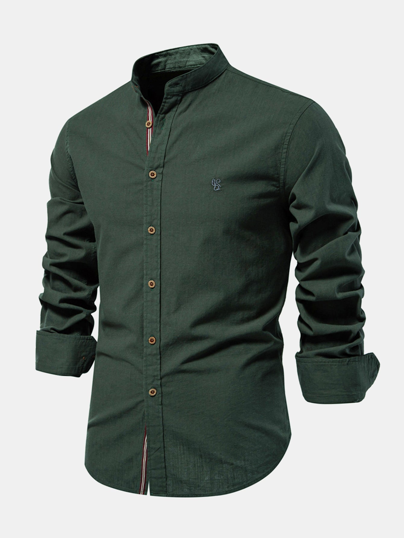 Chemise à Manches Longues avec Col Montant Look Lin