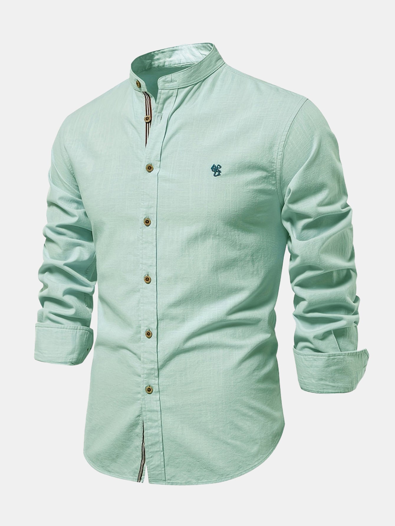 Chemise à Manches Longues avec Col Montant Look Lin