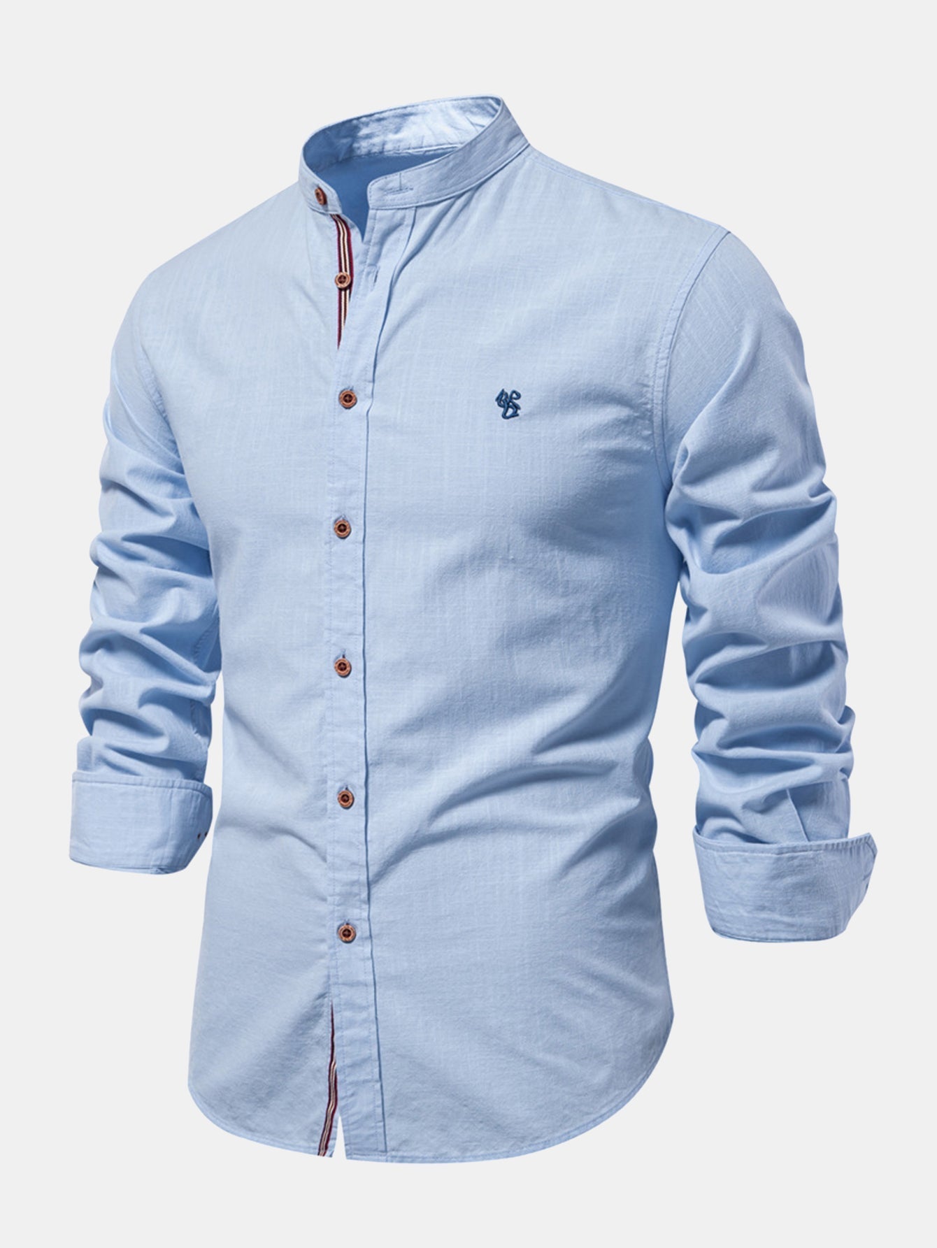 Chemise à Manches Longues avec Col Montant Look Lin
