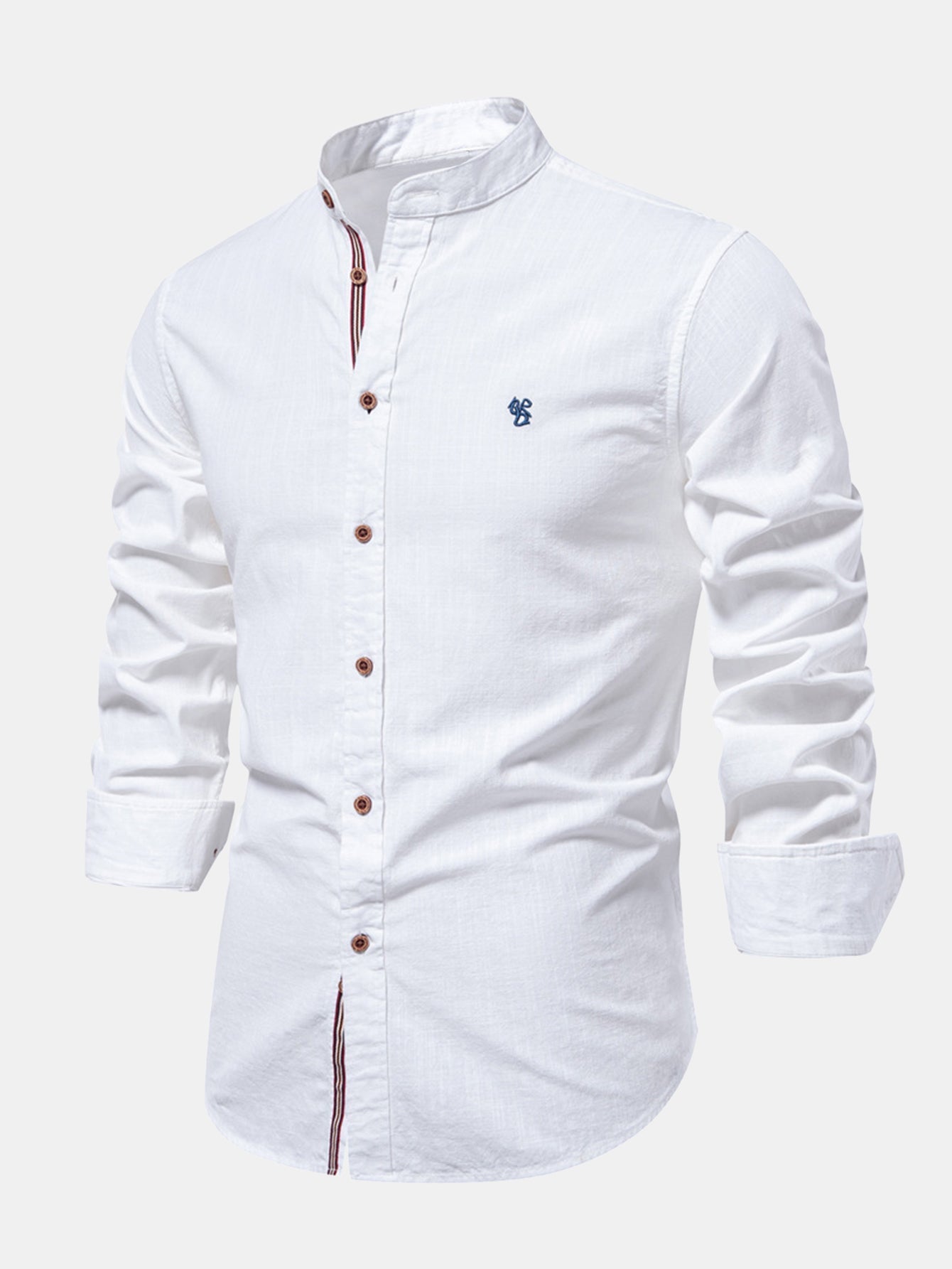 Chemise à Manches Longues avec Col Montant Look Lin