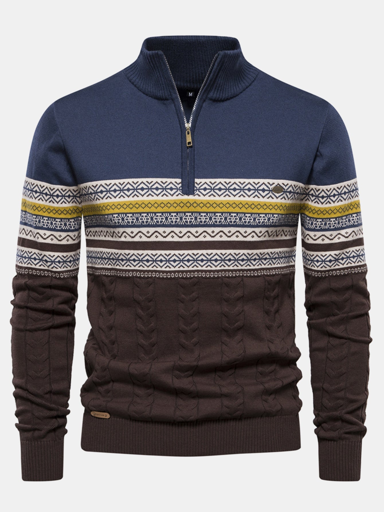 Pull à Zip Quart avec Jacquard Géométrique Contrasté