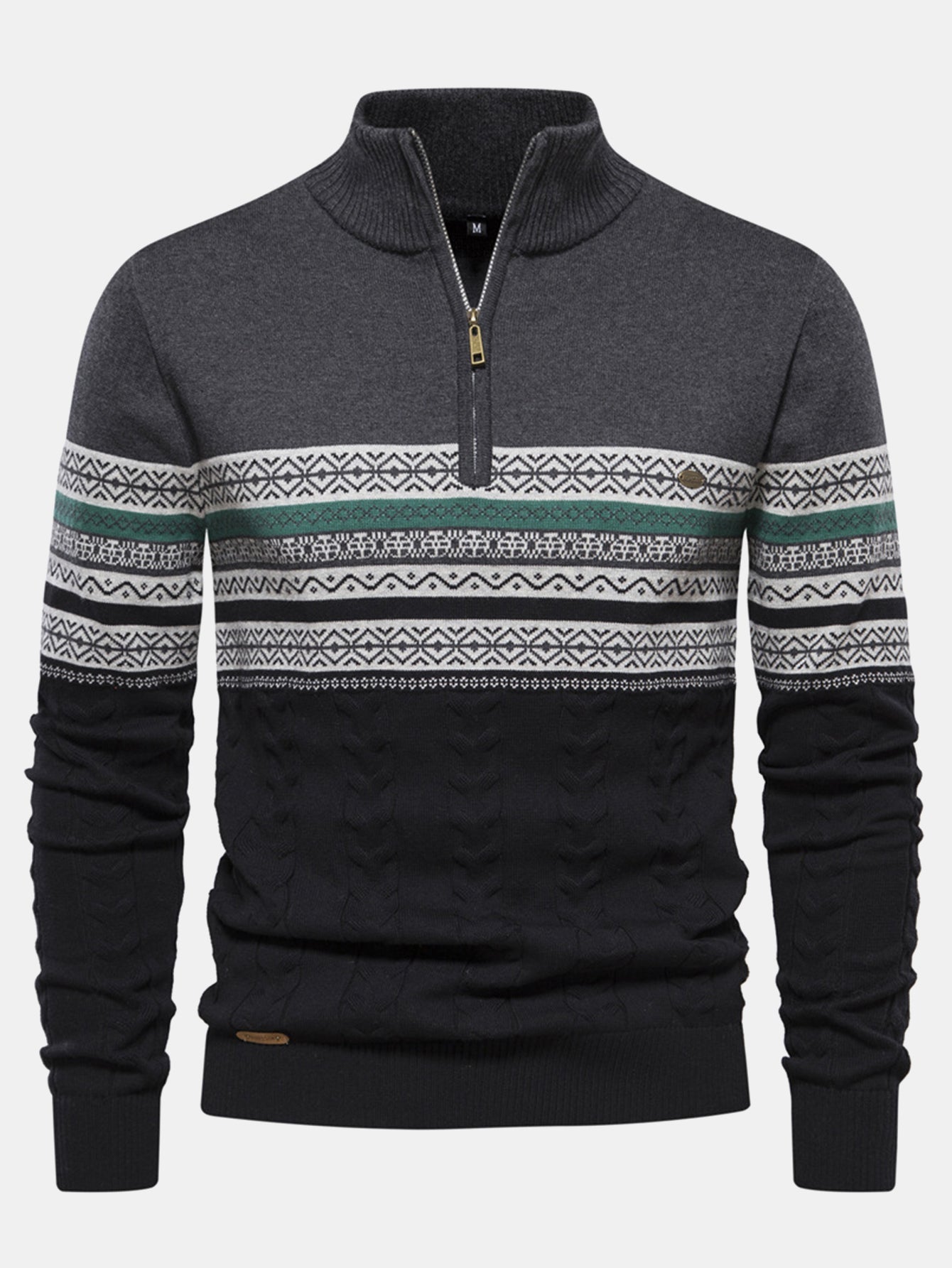 Pull à Zip Quart avec Jacquard Géométrique Contrasté