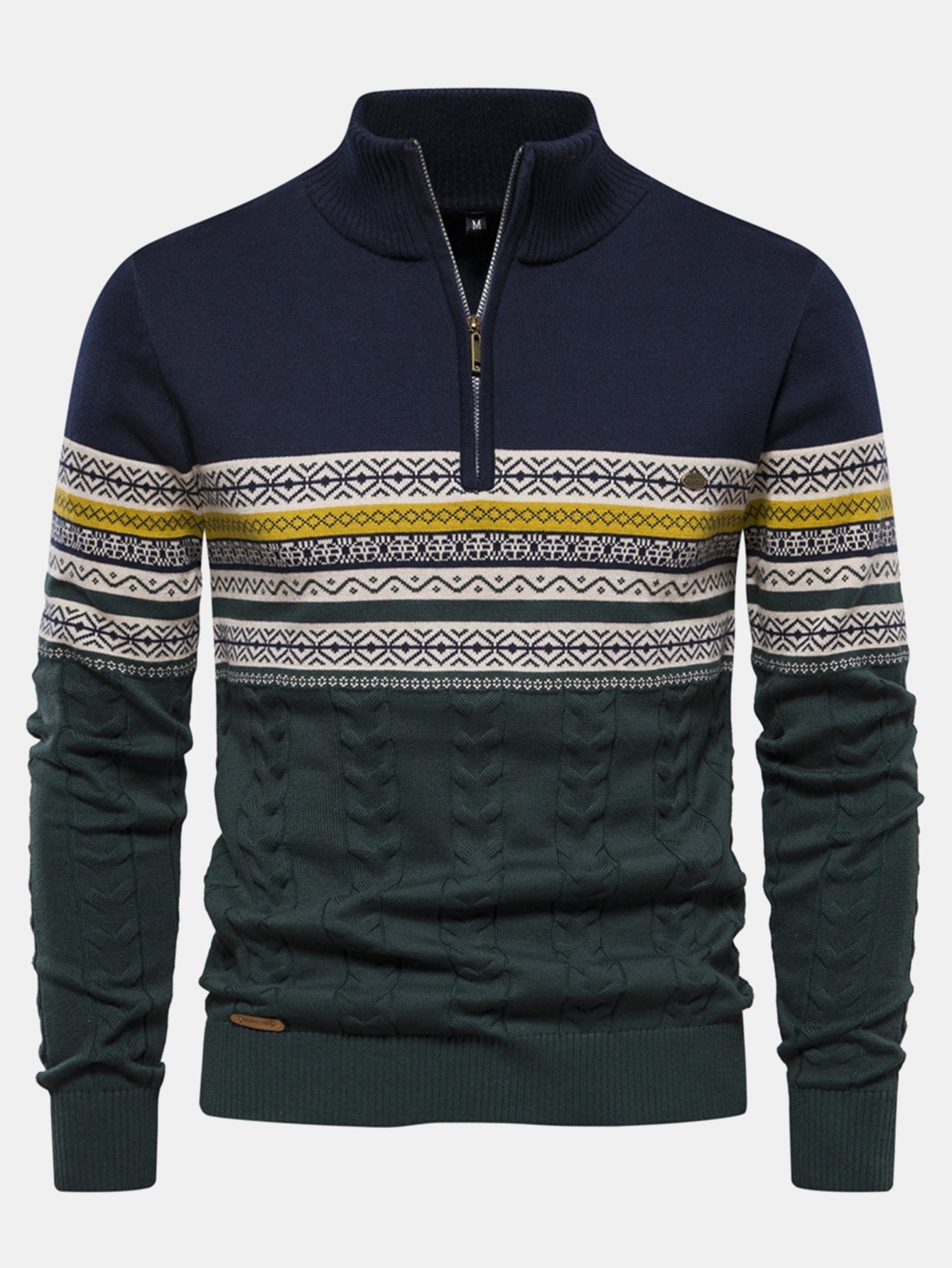 Pull à Zip Quart avec Jacquard Géométrique Contrasté