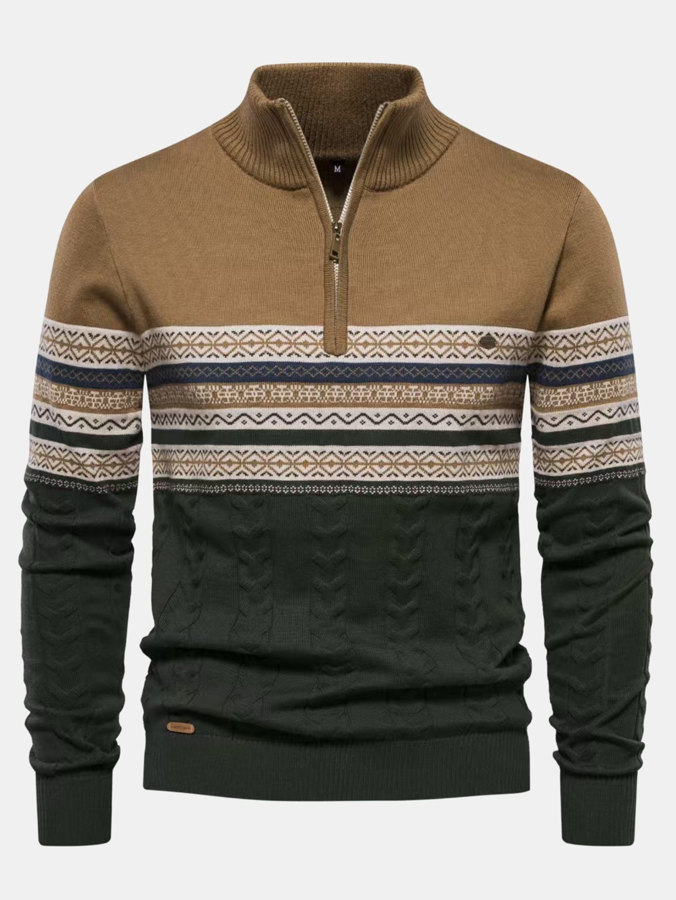 Pull à Zip Quart avec Jacquard Géométrique Contrasté