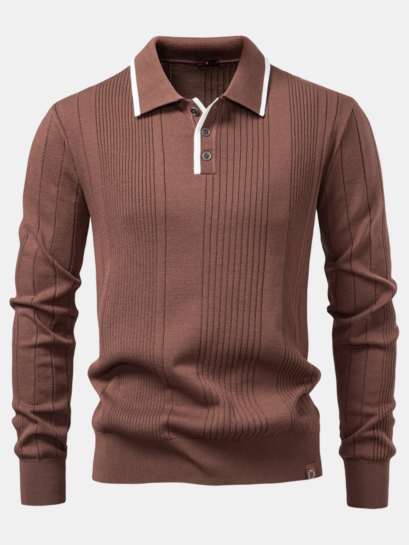 Polo à Manches Longues en Jacquard à Rayures
