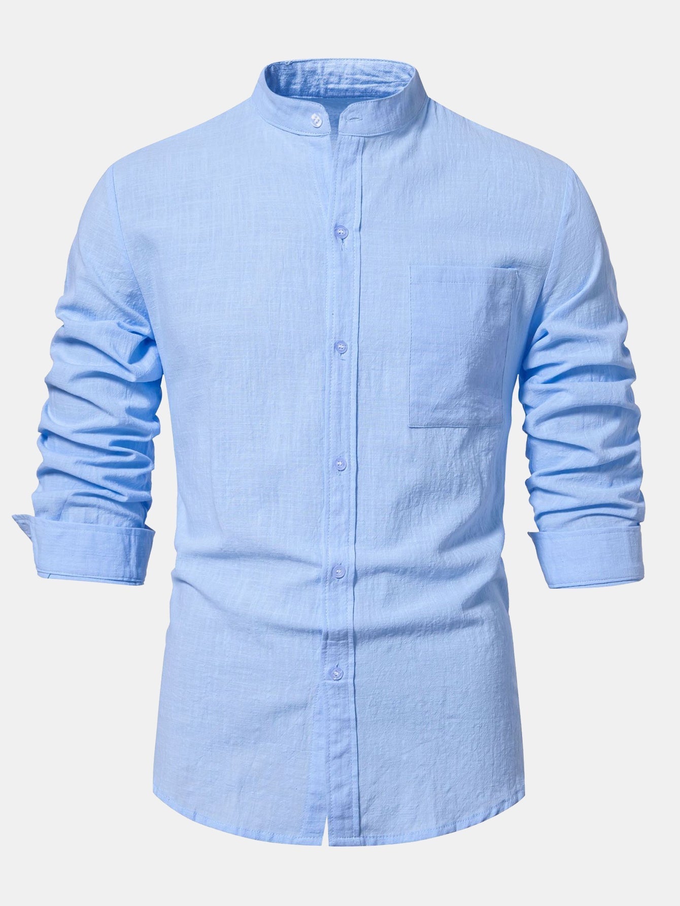 Chemise à Manches Longues avec Col Haut Look Lin