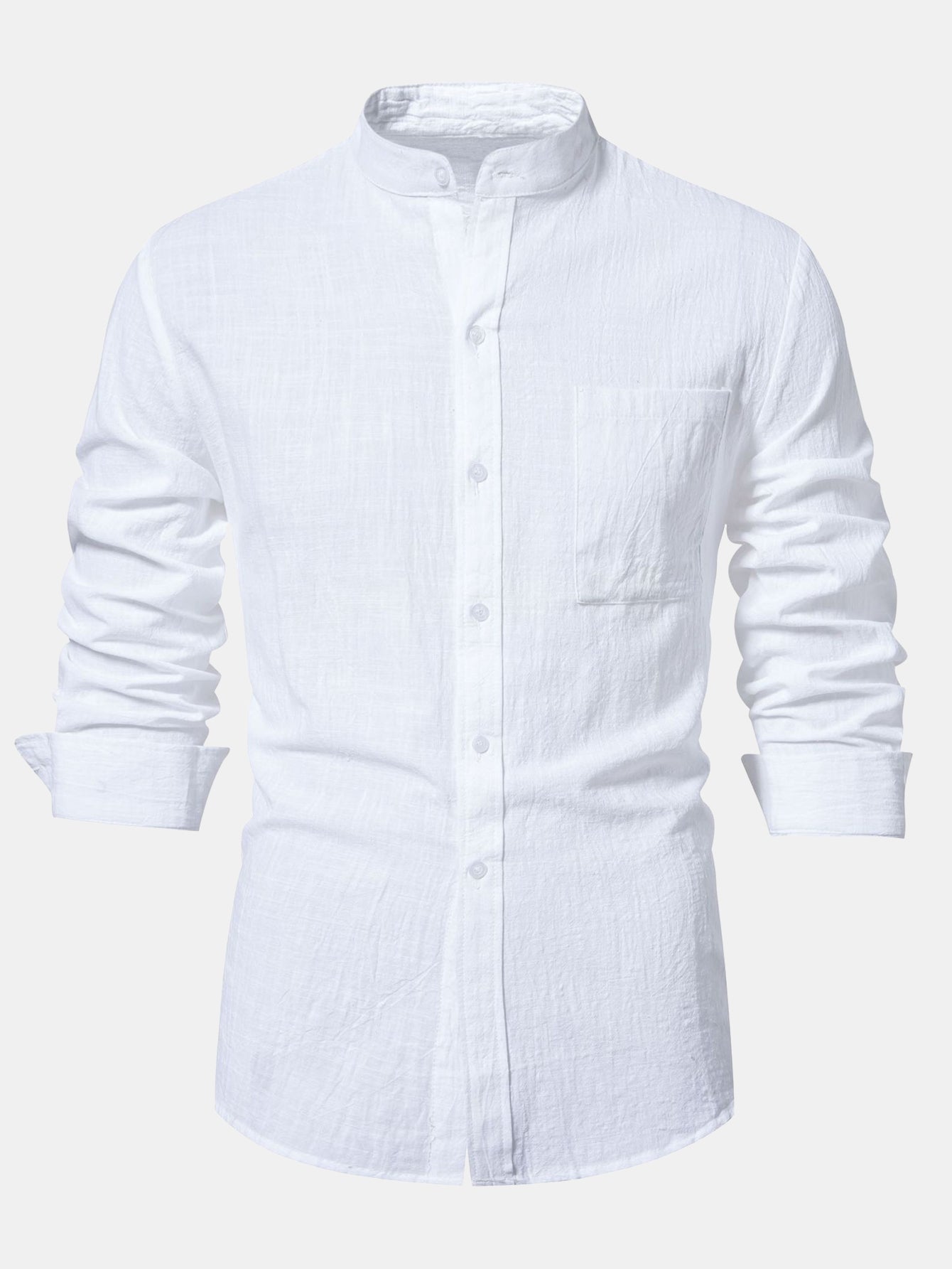 Chemise à Manches Longues avec Col Haut Look Lin