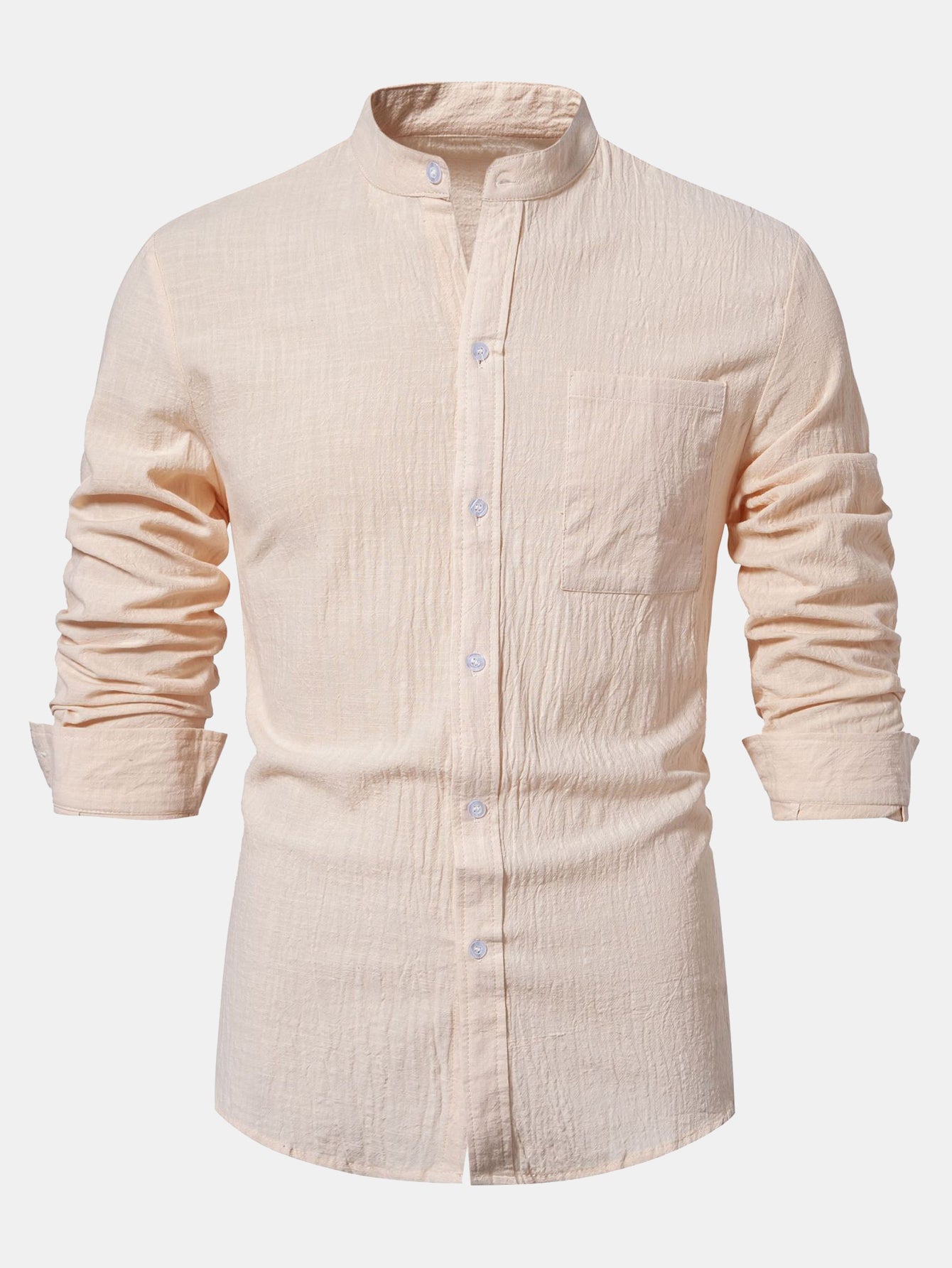 Chemise à Manches Longues avec Col Haut Look Lin