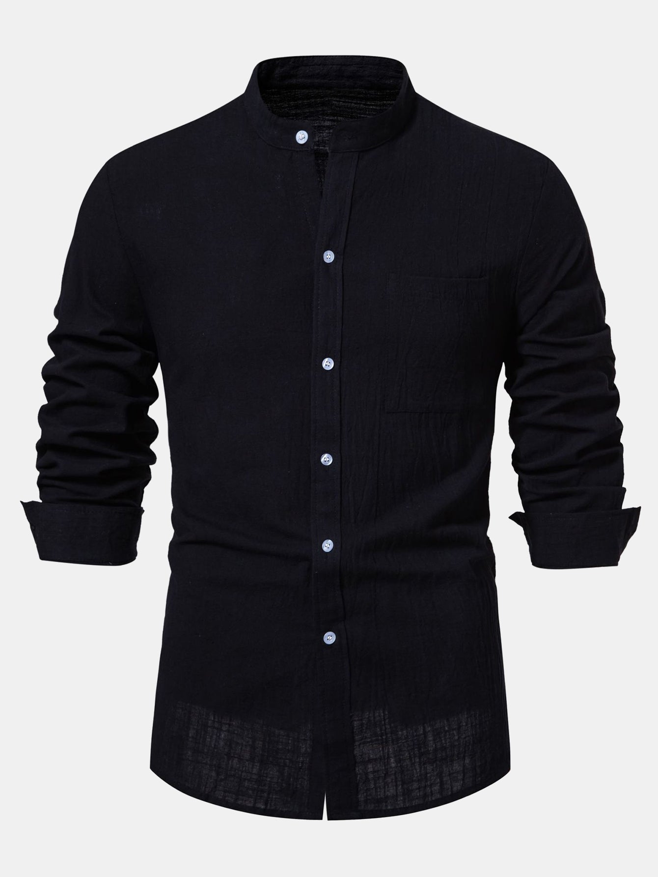 Chemise à Manches Longues avec Col Haut Look Lin