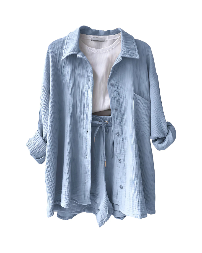 Maylee – Set corto texturizzato con camicia a bottoni
