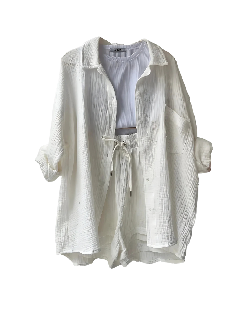 Maylee – Set corto texturizzato con camicia a bottoni