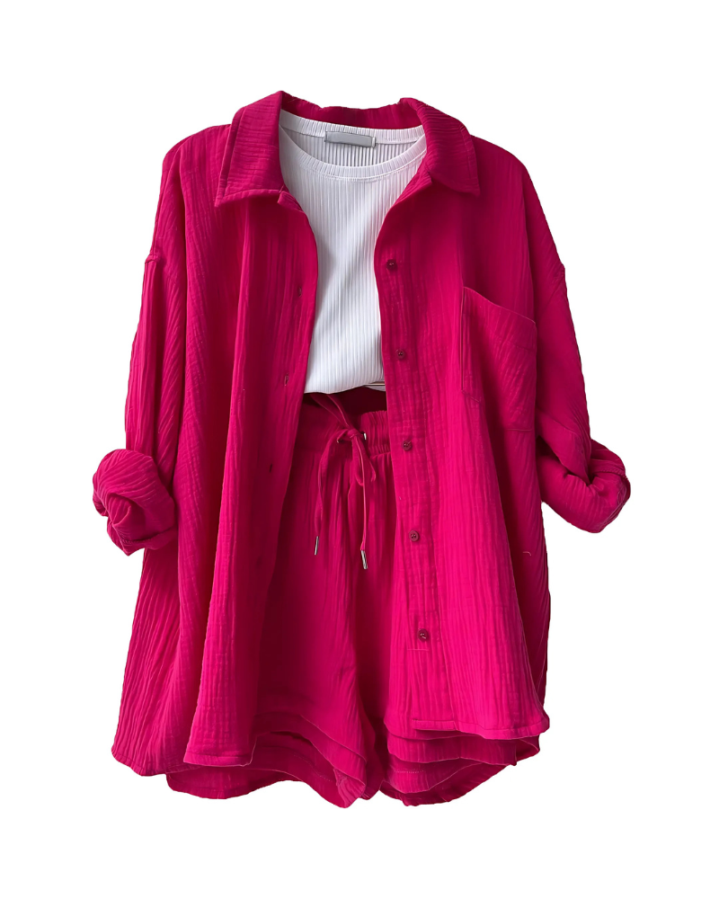 Maylee – Set corto texturizzato con camicia a bottoni