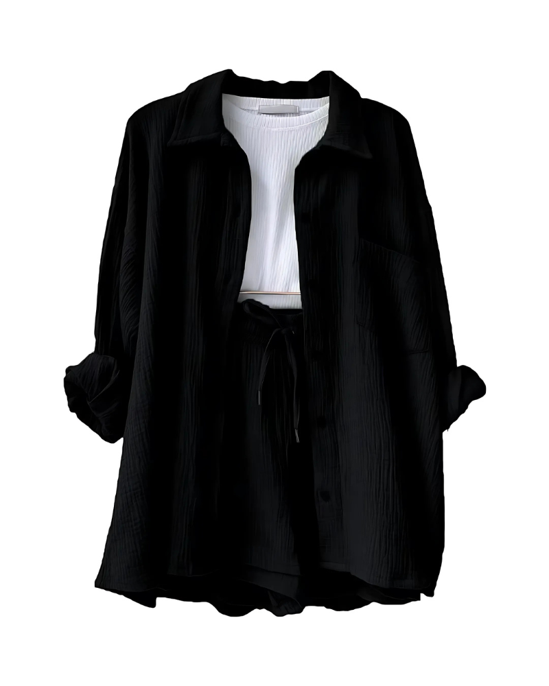 Maylee – Set corto texturizzato con camicia a bottoni