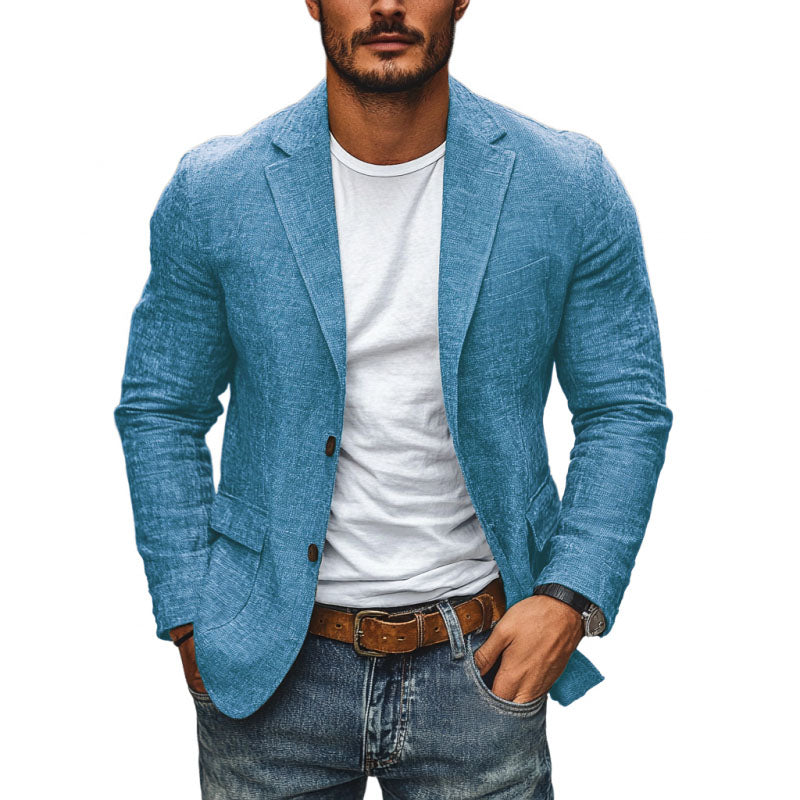Blazer casual da uomo in cotone e lino, monopetto slim fit con revers classico