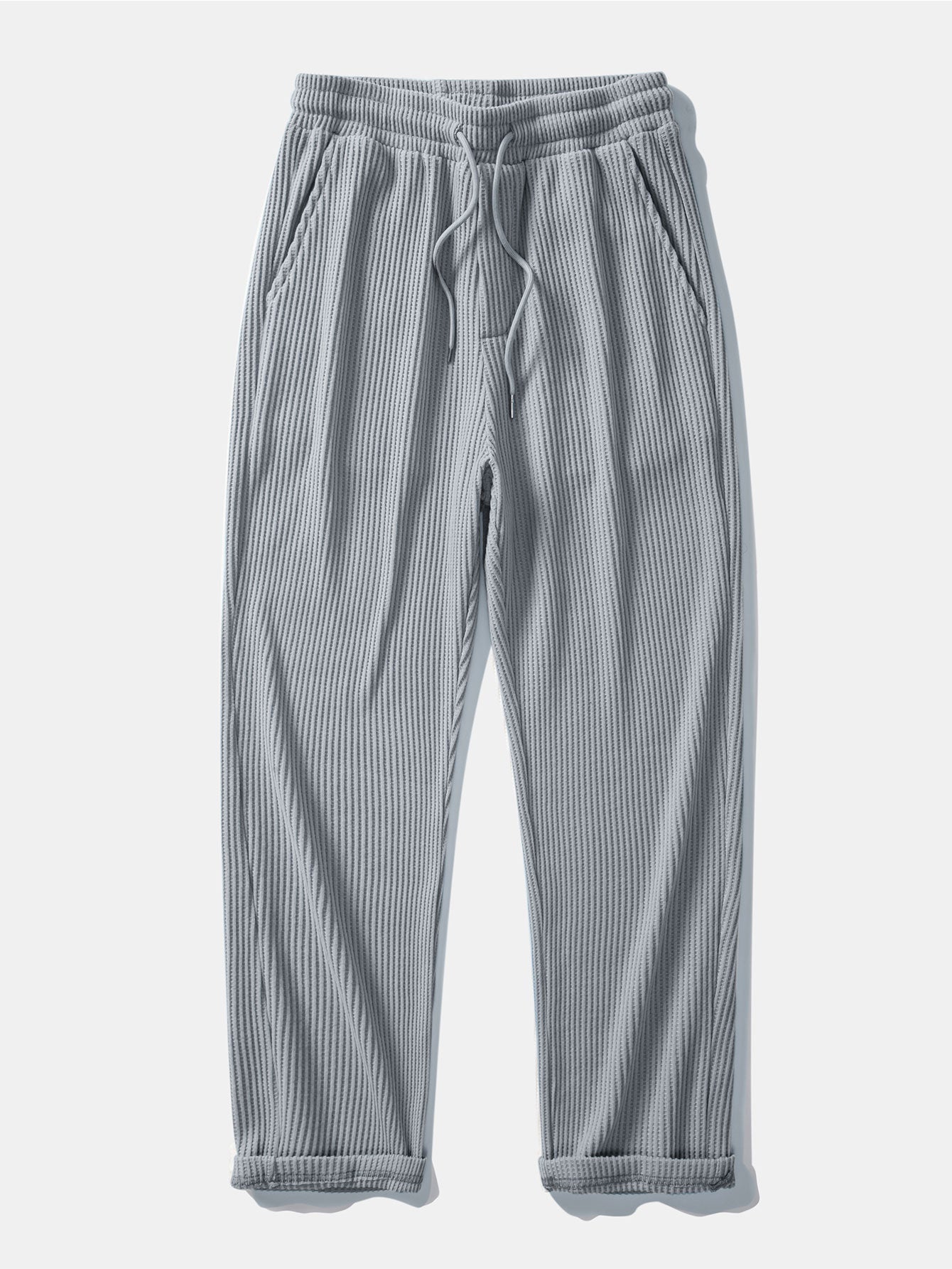 T-shirt à Manches Longues en Waffle avec Col Haut et Pantalons en Waffle Tissés avec Cordon