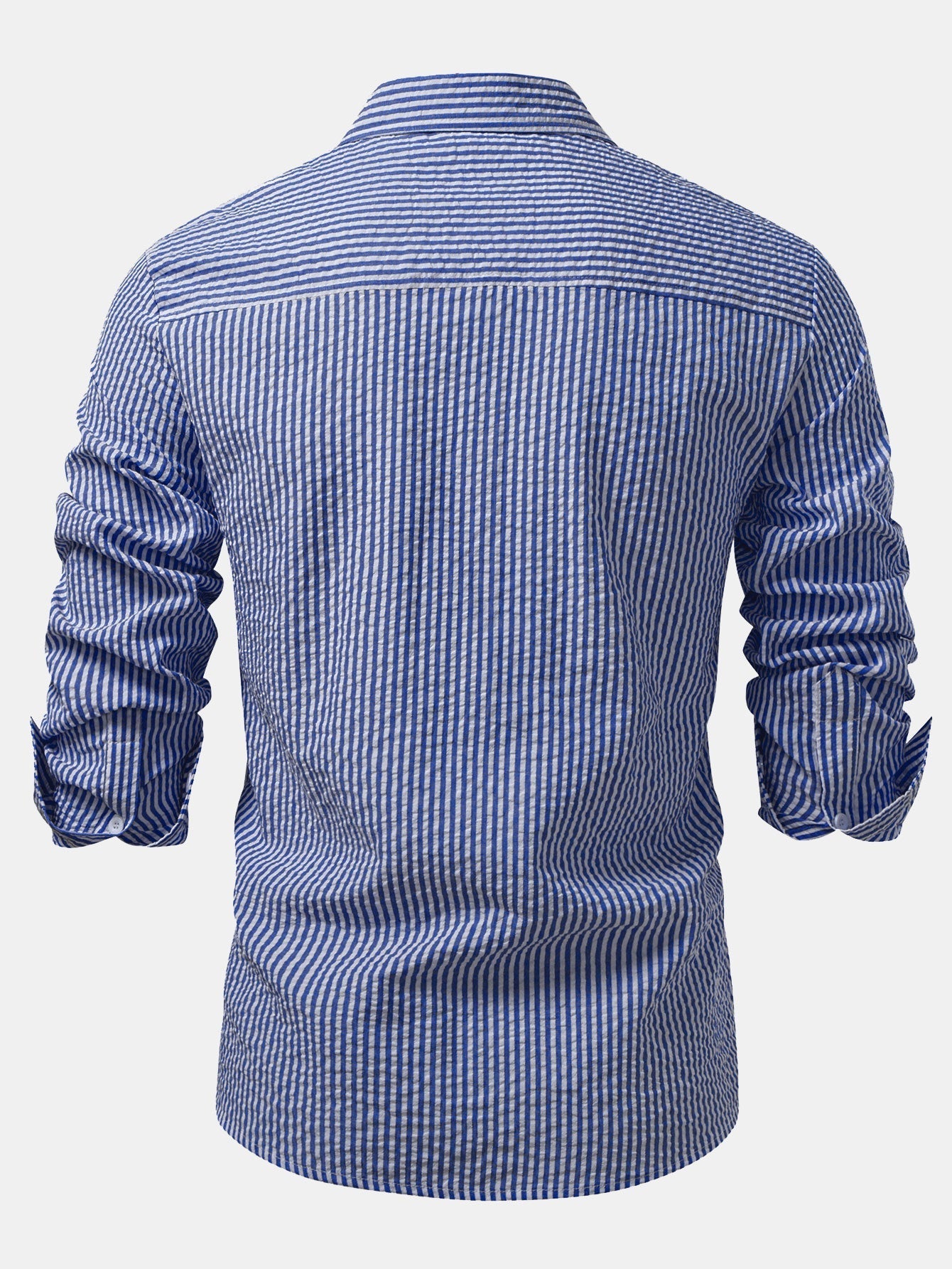 Chemise Rayée Seersucker avec Boutons et Pantalons en Lin à Jambe Droite