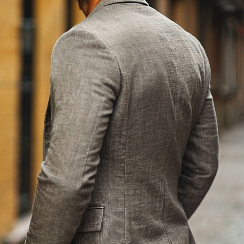 Blazer casual da uomo in cotone e lino, monopetto slim fit con revers classico