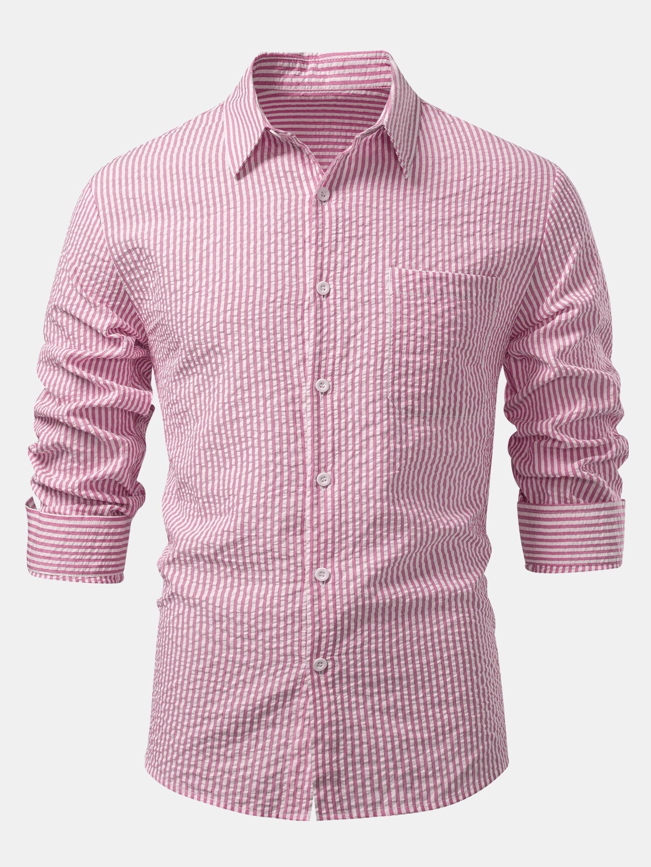 Chemise Rayée Seersucker avec Boutons et Pantalons en Lin à Jambe Droite