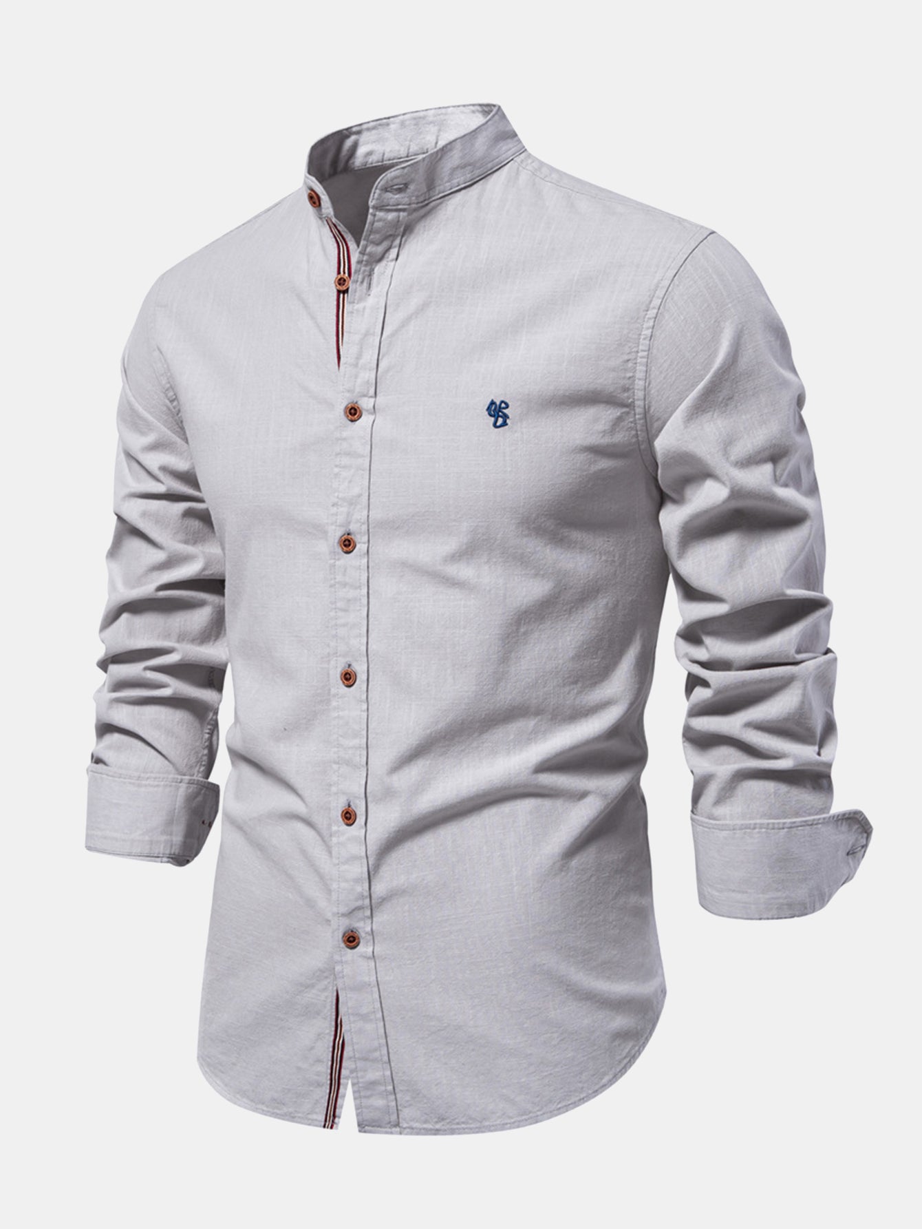 Chemise à Manches Longues avec Col Montant Look Lin