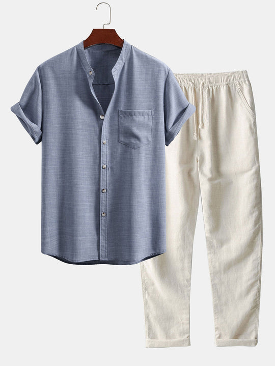 Camicia a collo corto e pantaloni in lino a gamba dritta – manica Stan