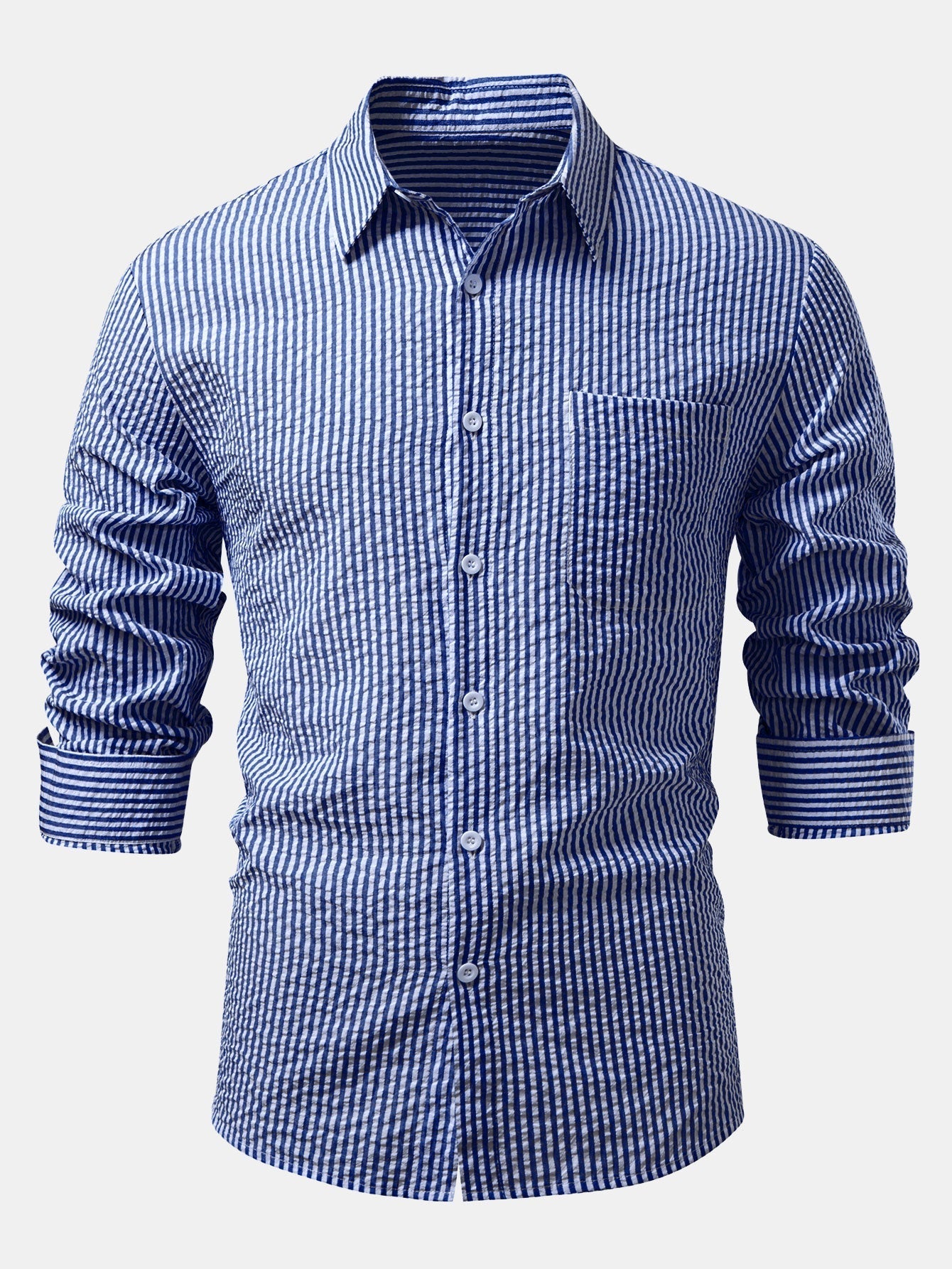 Chemise Rayée Seersucker avec Boutons et Pantalons en Lin à Jambe Droite