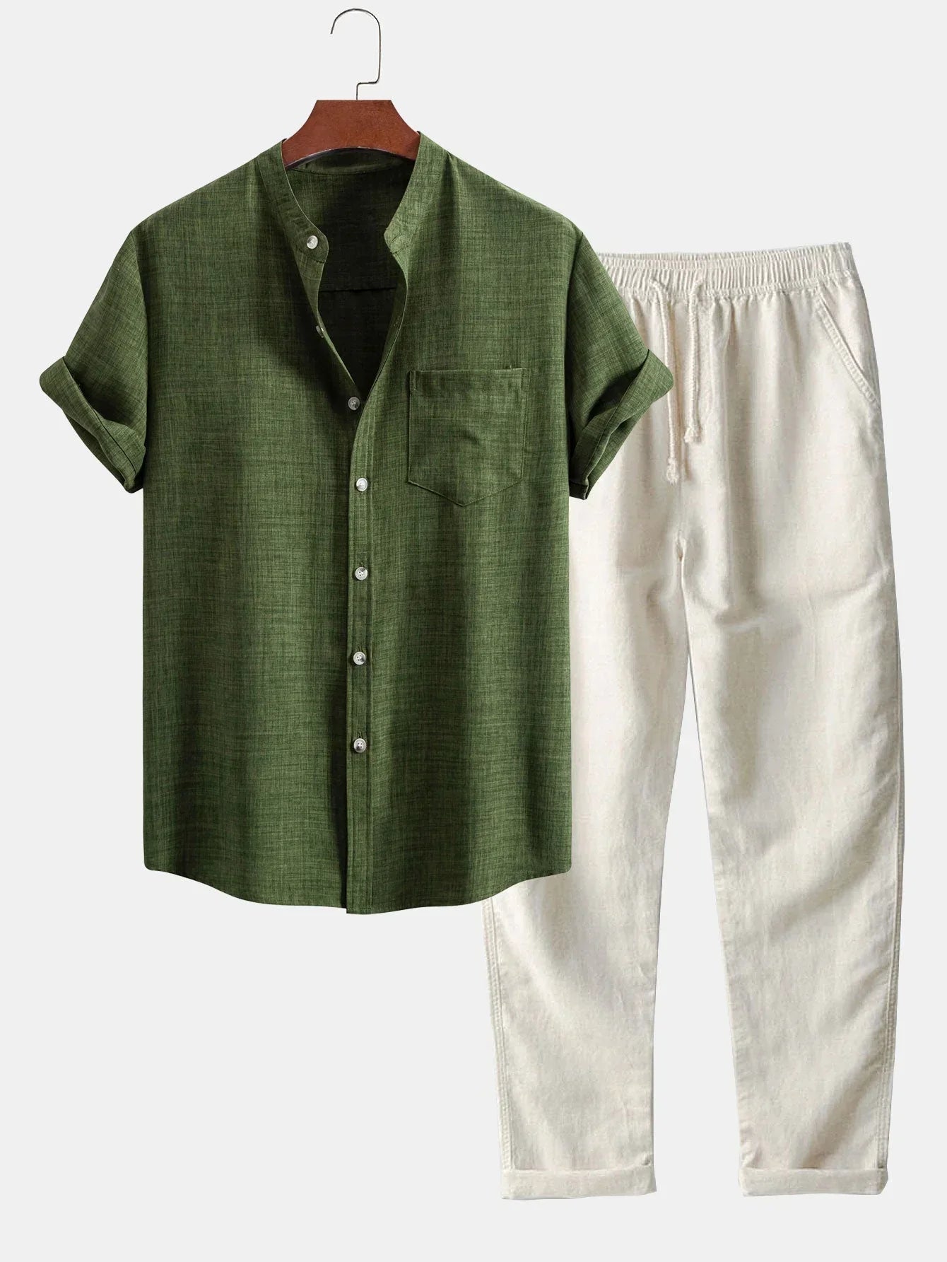 Camicia a collo corto e pantaloni in lino a gamba dritta – manica Stan