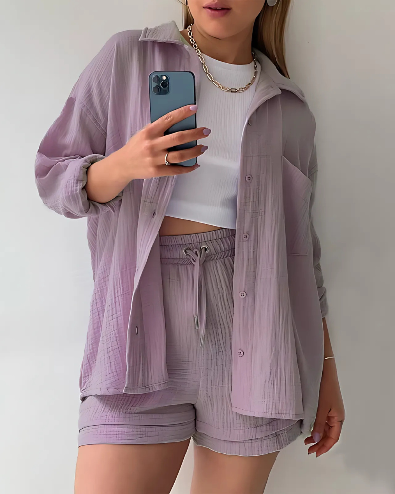 Maylee – Set corto texturizzato con camicia a bottoni