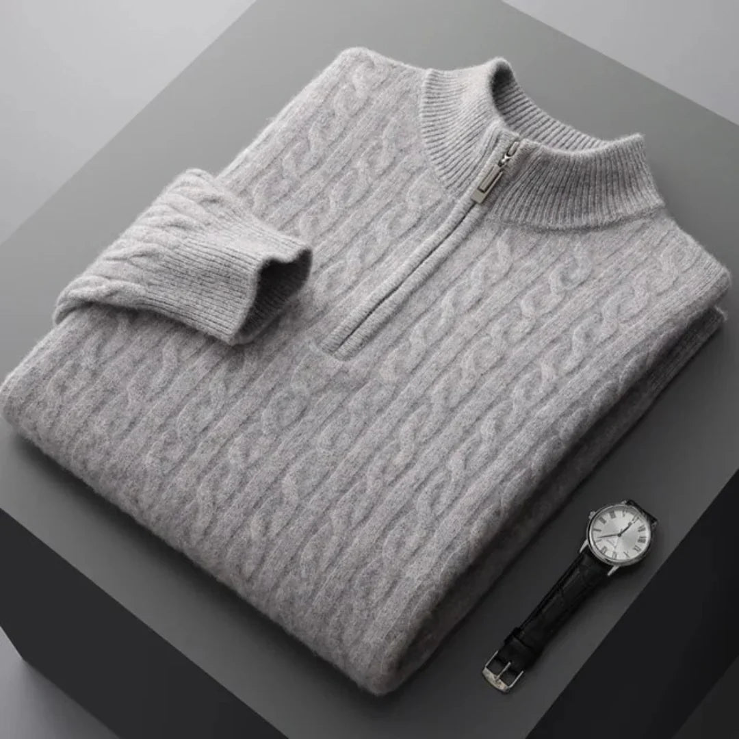 Mezza zip in cashmere tessuto Deneb