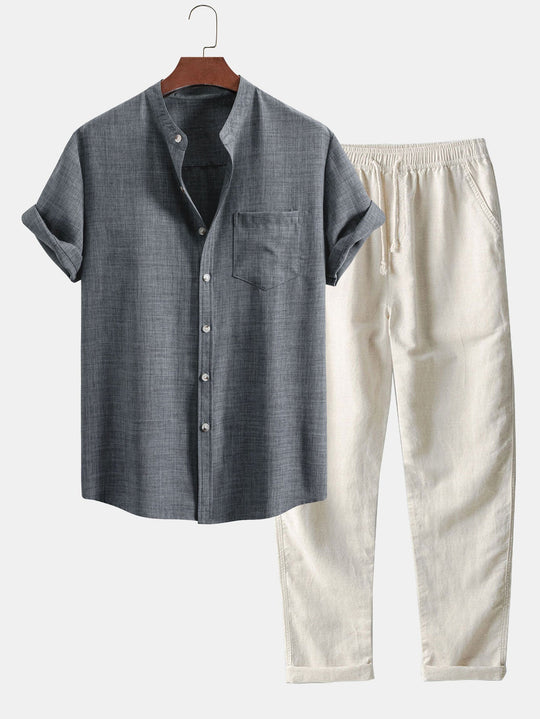 Camicia a collo corto e pantaloni in lino a gamba dritta – manica Stan