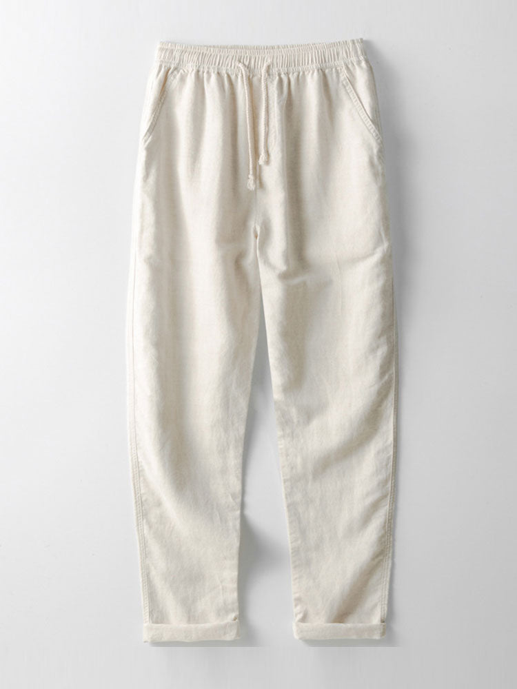Chemise à Manches Longues en Lin et Coton avec Poche et Pantalon en Lin à Jambe Droite