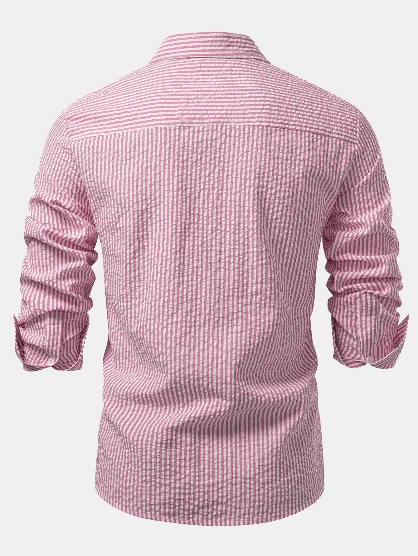 Chemise Rayée Seersucker avec Boutons et Pantalons en Lin à Jambe Droite