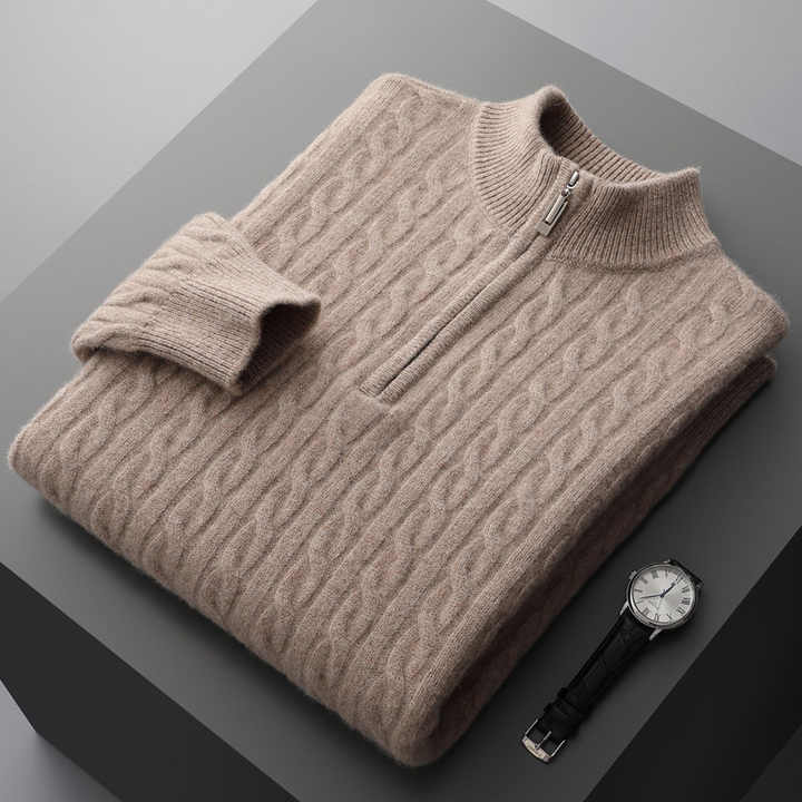 Mezza zip in cashmere tessuto Deneb