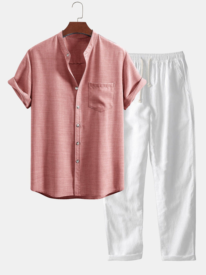 Camicia a collo corto e pantaloni in lino a gamba dritta – manica Stan