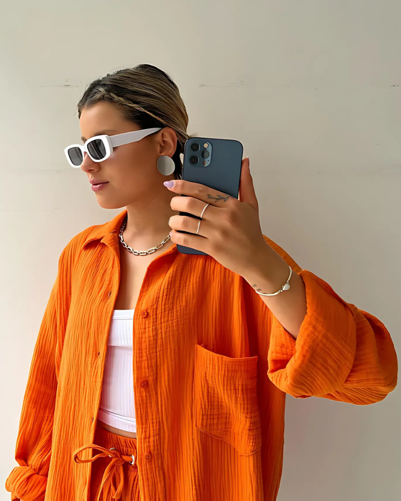 Maylee – Set corto texturizzato con camicia a bottoni