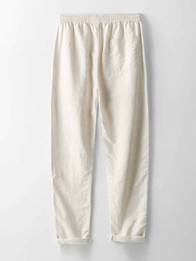 Chemise à Manches Longues en Lin et Coton avec Poche et Pantalon en Lin à Jambe Droite