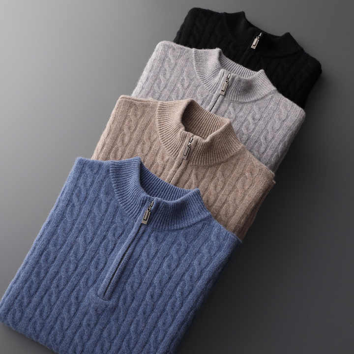 Mezza zip in cashmere tessuto Deneb