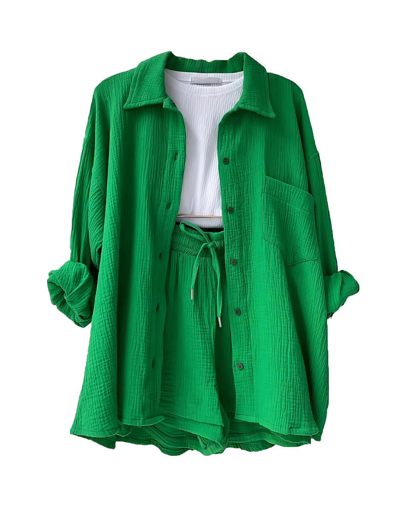 Maylee – Set corto texturizzato con camicia a bottoni