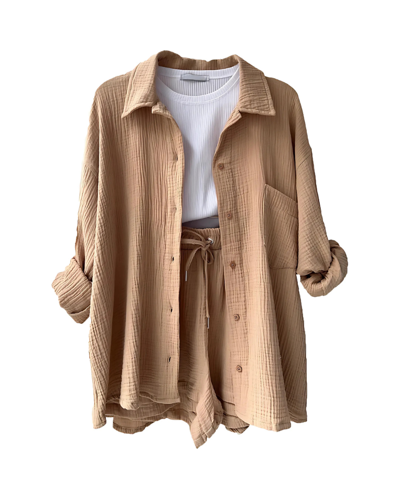 Maylee – Set corto texturizzato con camicia a bottoni