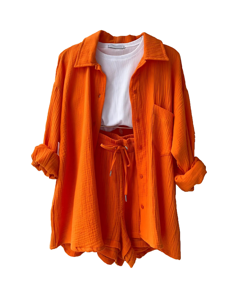Maylee – Set corto texturizzato con camicia a bottoni