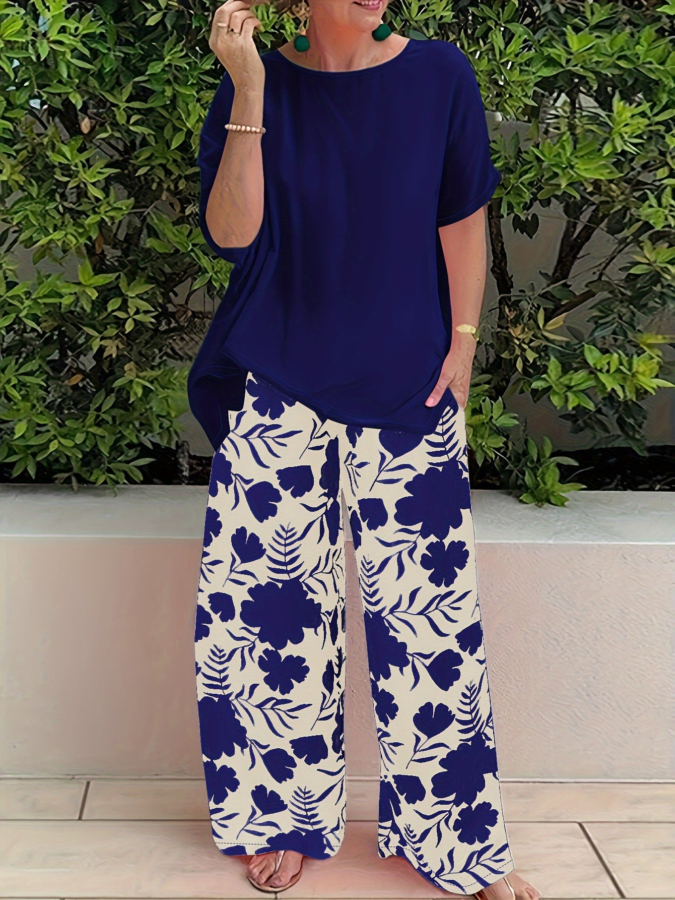 Moda donna taglia forte europea e americana completo stampato 2 pezzi