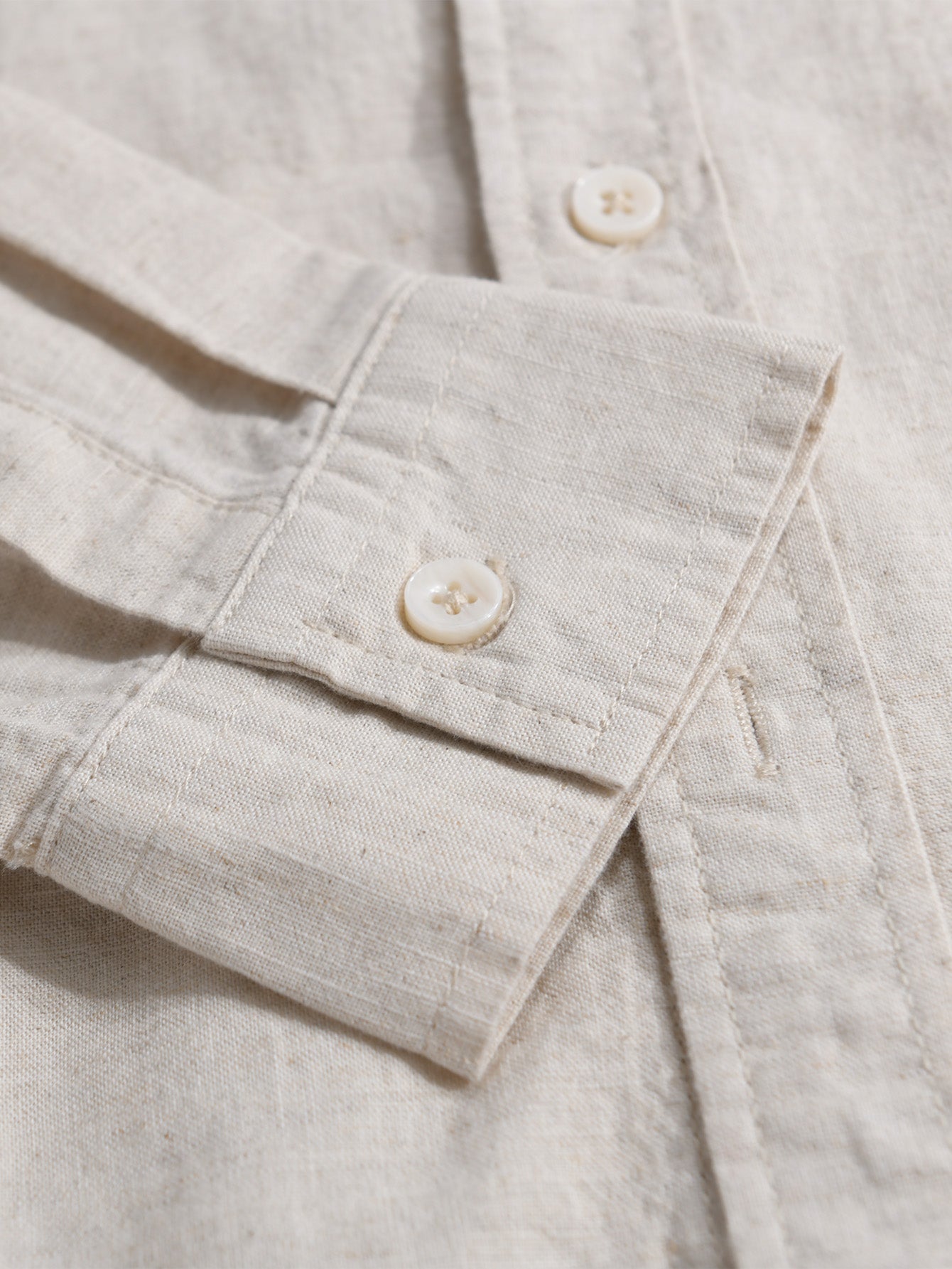 Chemise à Manches Longues en Lin et Coton avec Poche et Pantalon en Lin à Jambe Droite