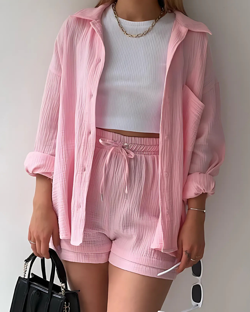 Maylee – Set corto texturizzato con camicia a bottoni