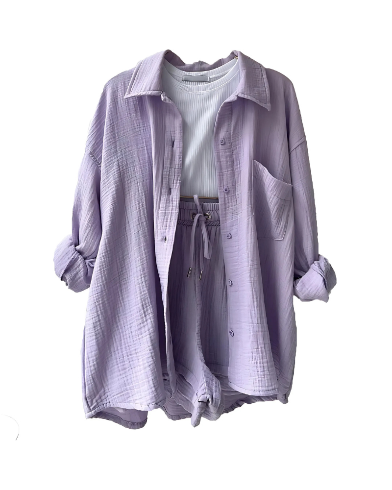 Maylee – Set corto texturizzato con camicia a bottoni
