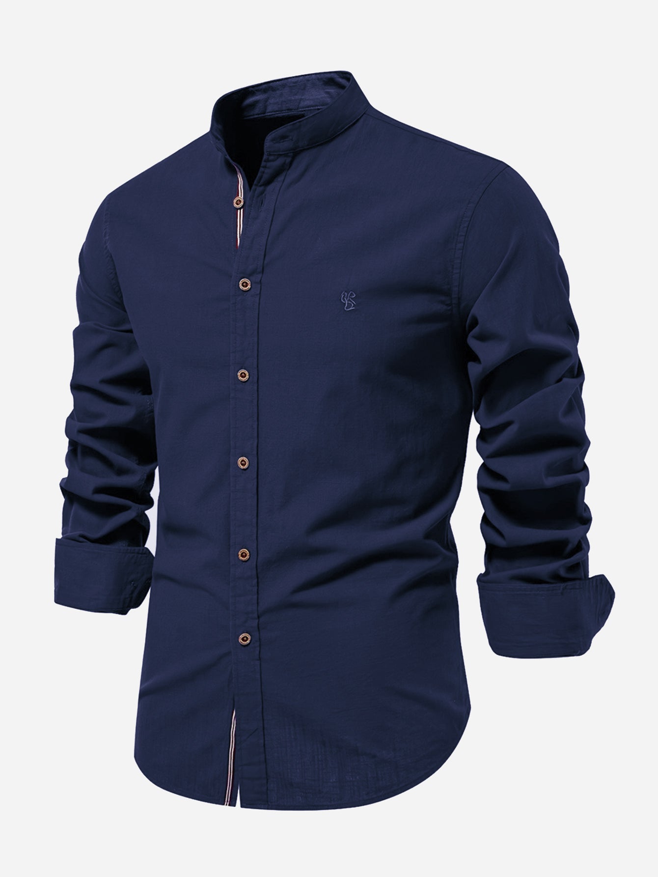 Chemise à Manches Longues avec Col Montant Look Lin