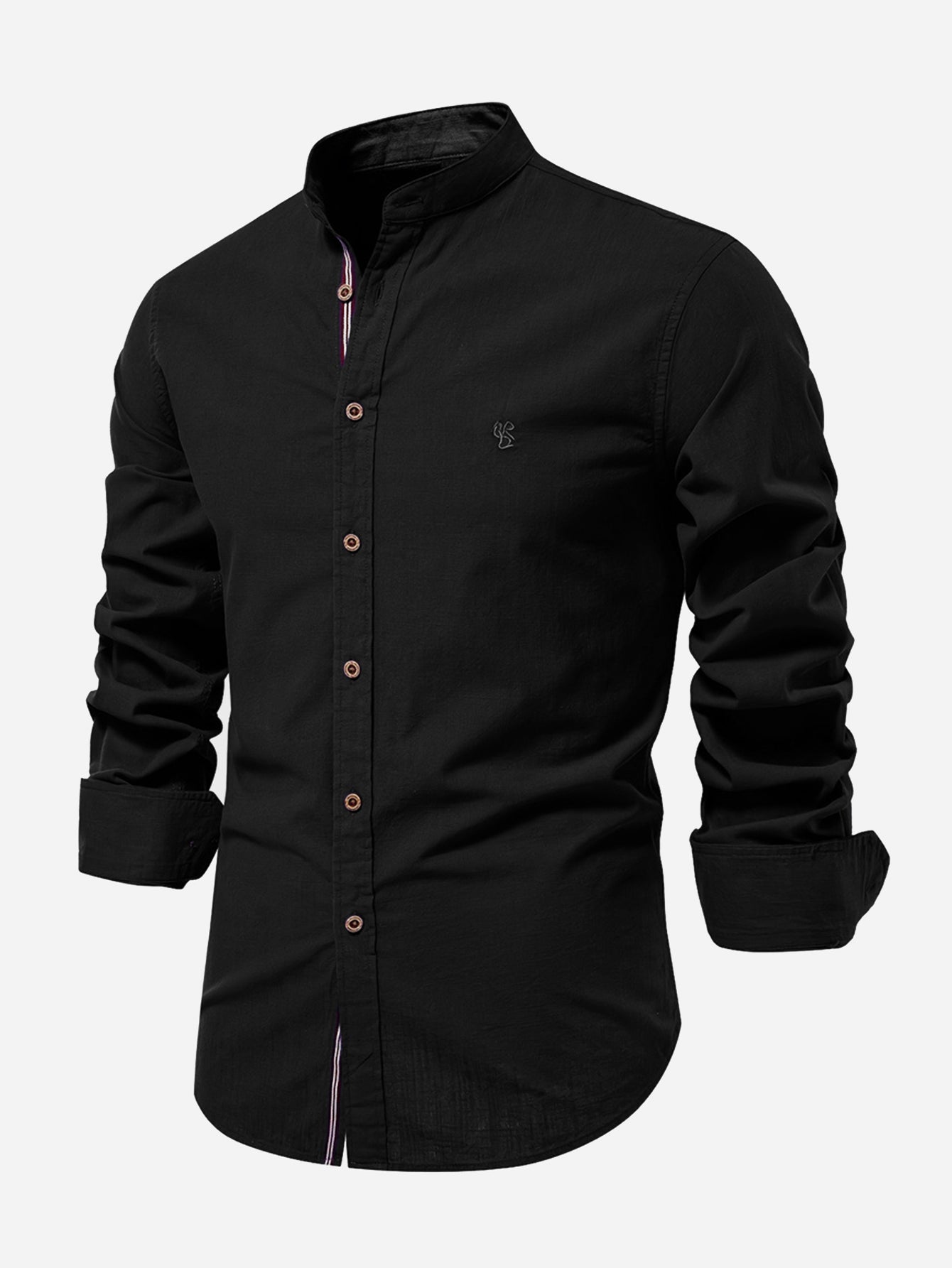 Chemise à Manches Longues avec Col Montant Look Lin